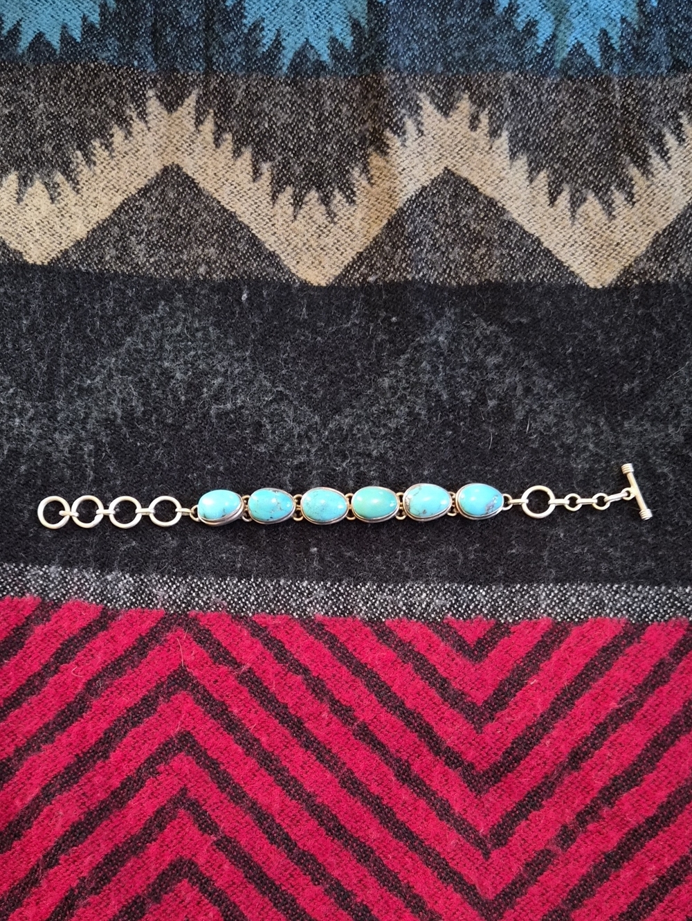 Sterling Silver Turquoise Oval Stone Bracelet - Blue